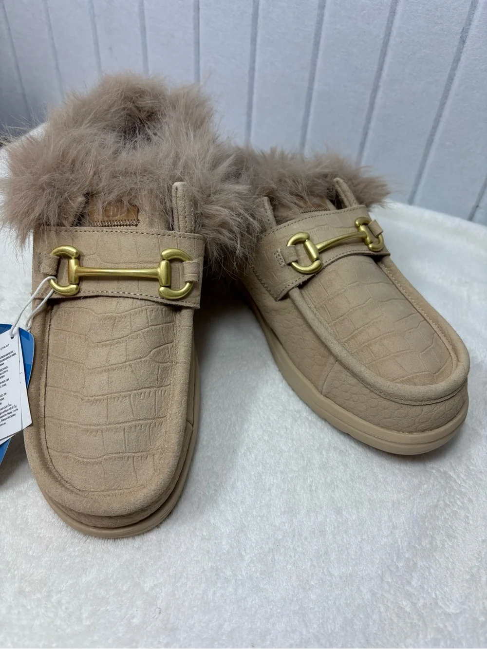 The Dude Wally Slip Loafer Beige Faux Fur Mule Loafers Men size 11‎ NEW
